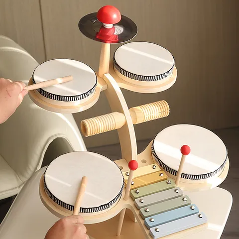 Giocattolo Strumento Musicale in Legno Set di Batteria Multifunzionale Xilofono Giocattolo Educativo di Apprendimento Per Bambini