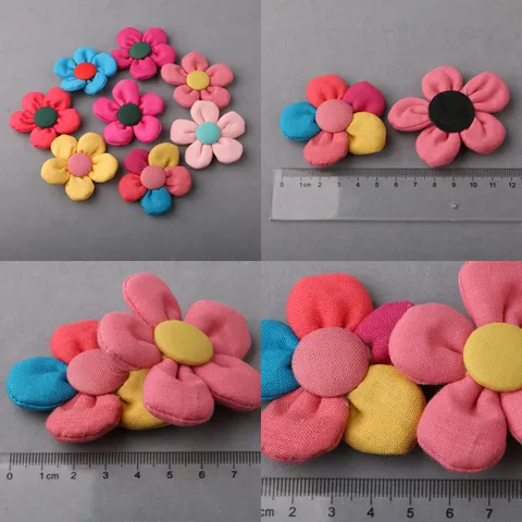 Handmade Fabric Flower Craft Appliques Polka Dot Textile Flower Headpiece Materials For DIY Hair Accessories Clothing Decoration Patches