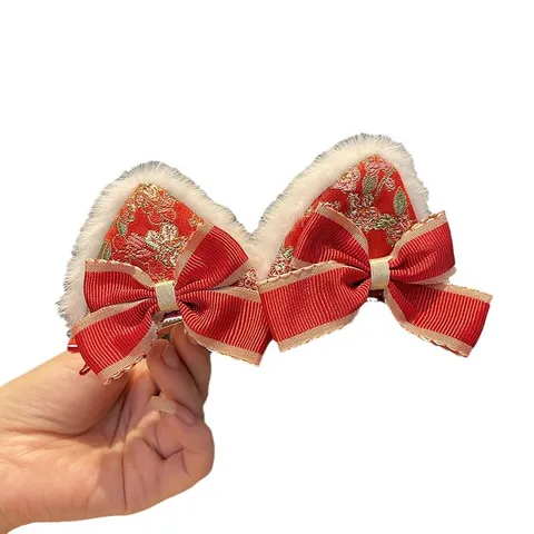 Chinesischer Stil Rot Neujahr Kinder Haarklammern Quaste Bommel Schleife Künstliche Perle Haarnadeln Süße Mädchen Festlicher Haarschmuck