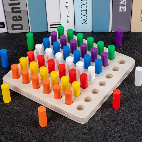 Montessori Wooden Peg Board Sensory Toy Color Discrimination Hand Eye Coordination Educational Toy For Kids Toddlers