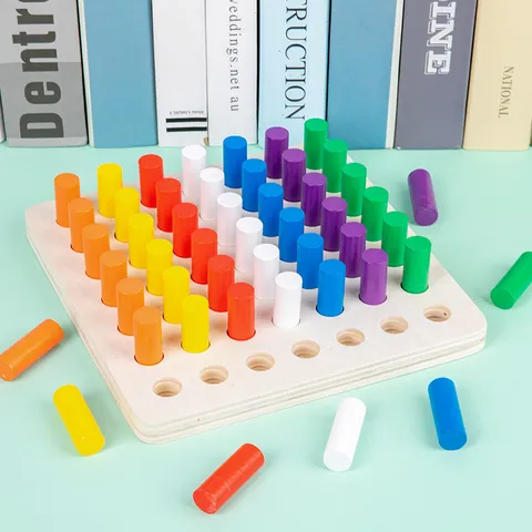 Montessori Wooden Peg Board Sensory Toy Color Discrimination Hand Eye Coordination Educational Toy For Kids Toddlers