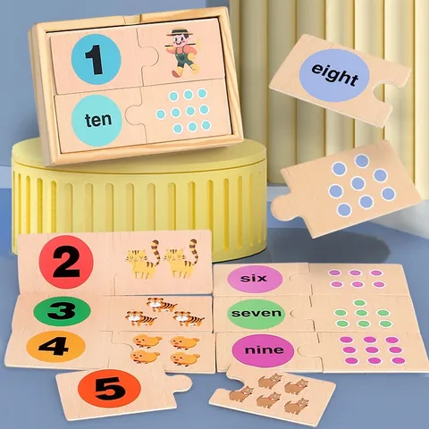 Wooden Digital Matching Puzzle Montessori Educational Toy Early Learning Number Counting Animals Cognition Gift For Kids