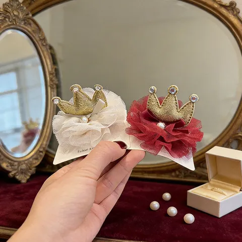 Süße Netz Krone Haarspange Für Mädchen Prinzessin Pailletten Strass Haarnadeln Mit Künstliche Perle Kinder Daily Party Haarschmuck