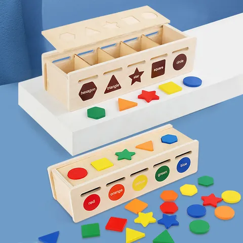 Montessori Holz Form und Farbe Sortierbox Lernspielzeug Geometrische Blöcke Zuordnungsspiel für Kleinkinder Kinder Lerngeschenk