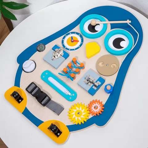 Wooden Penguin Busy Board Montessori Educational Toy Sensory Activity Board Life Skills Learning Toy Kids Gift