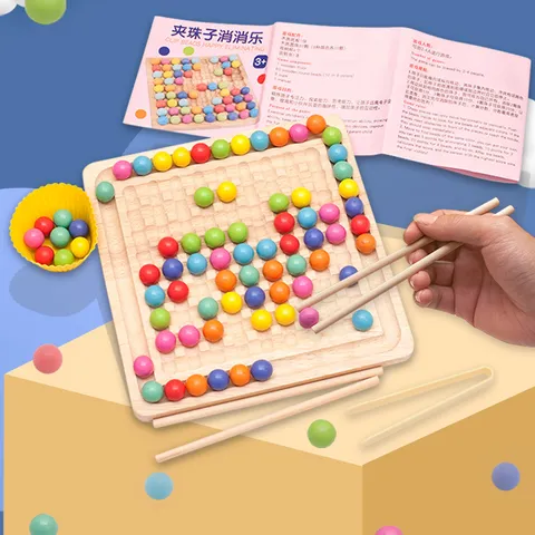 Wooden Clip Beads Board Game Montessori Educational Toy Color Sorting Fine Motor Skills Training Toy For Kids Toddlers