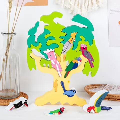 Kids Wooden 3D Stereoscopic Bird Tree Puzzle Building Blocks Educational Early Learning Toy Creative Assembly Play Set