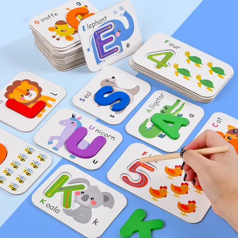 Kids Educational Wooden Letter And Number Matching Puzzle Toy Early Learning Alphabet Spelling Word Card Gift For Toddlers