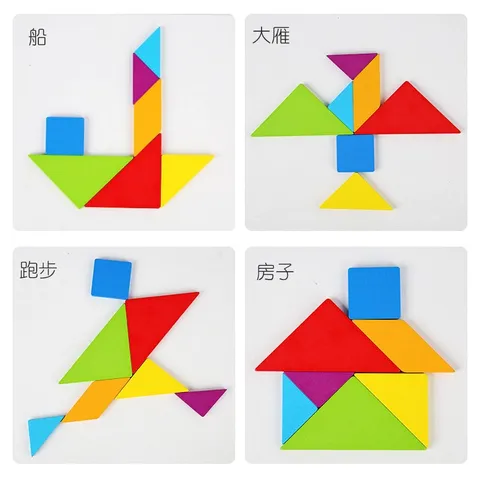 Kinder Holz Tangram Puzzle Pädagogisches Spielzeug Bunte Geometrische Form Blöcke Frühes Lernen Denkspiel