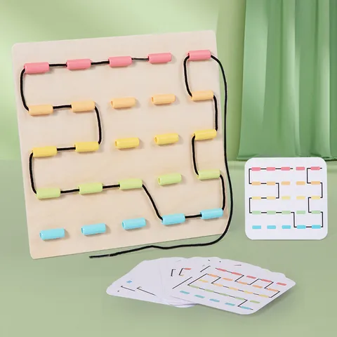 Kids Montessori Wooden Rope Threading Puzzle Toy Early Education Color Cognition Hand Eye Coordination Beads Board