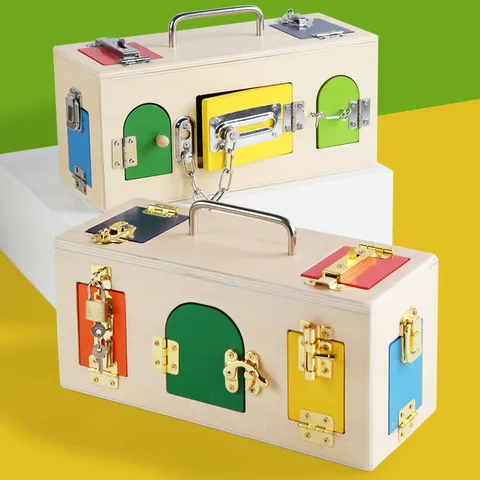 Wooden Montessori Lock Box Educational Toy Fine Motor Skills Training Interactive Unlock Busy Board Toddler Learning Toy