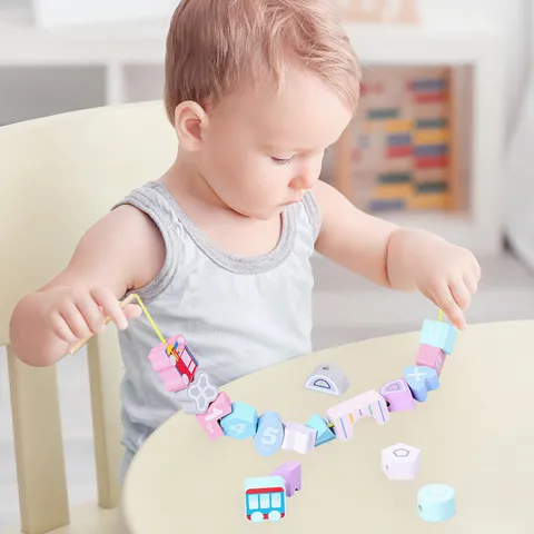 Wooden Small Train Digital Bead Building Blocks Early Educational Cognitive Toy For Toddlers Kids Color Shape Learning