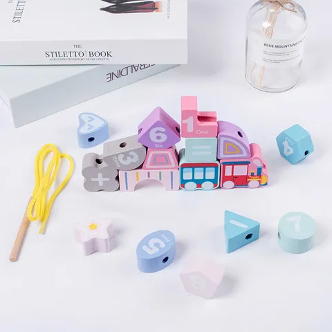Wooden Small Train Digital Bead Building Blocks Early Educational Cognitive Toy For Toddlers Kids Color Shape Learning