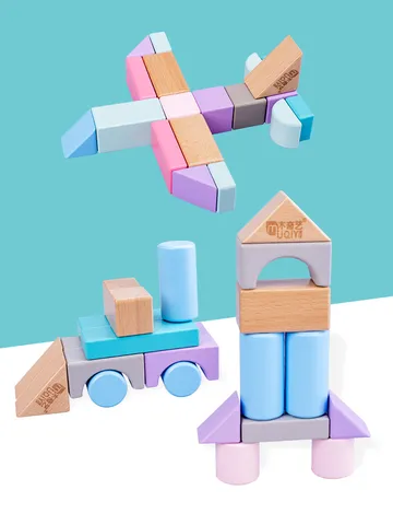 Blocchi di Costruzione Colorati Macaron in Legno di Faggio Giocattoli Educativi per Bambini Mattoni in Legno