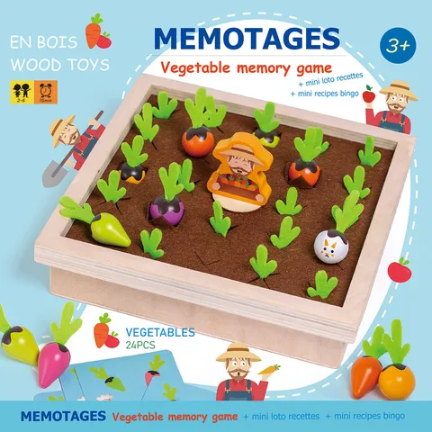 Wooden Vegetable Memory Chess Game Montessori Educational Toy Farm Pulling Radish Board Game Kids Early Learning Toy