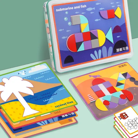 Hölzernes Magnetisches Kreatives Geometrisches Form Puzzle Montessori Frühe Pädagogische Lernspielzeug Kinder Denkspiel
