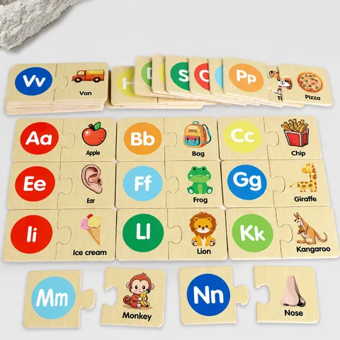 Wooden Alphabet Animal Cognitive Matching Puzzle Educational Early Education Jigsaw Blocks Kids Toy