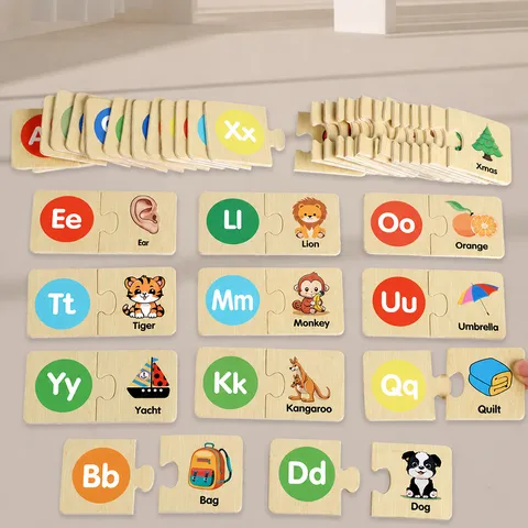 Wooden Alphabet Animal Cognitive Matching Puzzle Educational Early Education Jigsaw Blocks Kids Toy