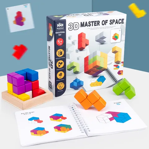 Wooden 3D Spatial Master Puzzle Building Blocks Educational Toy Children Spatial Thinking Brain Teaser Game Toy