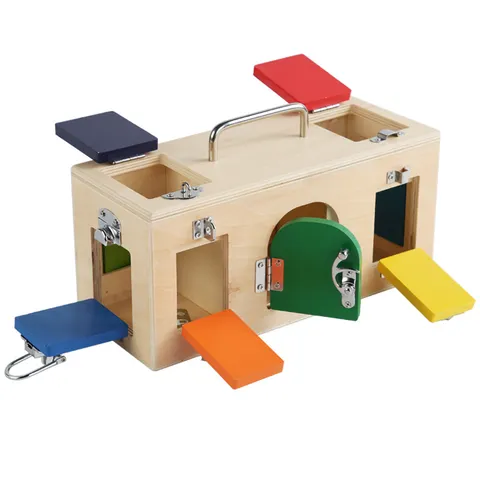 Wooden Montessori Lock Box Educational Toy Fine Motor Skills Training Interactive Unlock Busy Board Toddler Learning Toy
