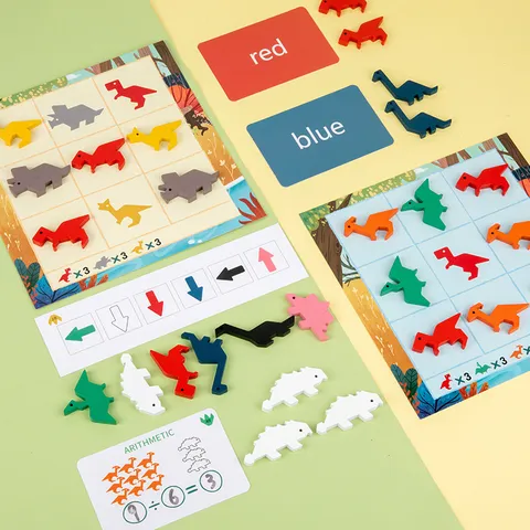 Wooden Dinosaur Math Thinking Board Game Educational Counting Puzzle Toy For Kids Early Learning Cognitive Matching Game