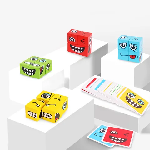 Juguete de Rompecabezas de Cubo Mágico de Cambio de Rostro de Madera Niños Juego de Mesa Interactivo Padres Hijos Bloques de Construcción Educativos