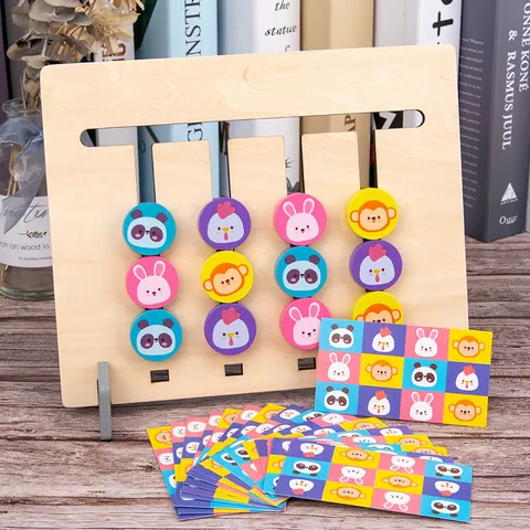 Montessori Giocattolo Educativo di Gioco Logico di Frutta Animale a Quattro Colori in Legno per Bambini