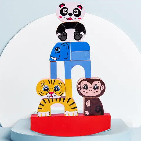 Blocchi di Bilanciamento Animali in Legno Gioco di Impilamento Giocattolo Educativo Bambini Montessori Puzzle Interattivo Regalo Per Bambini