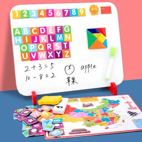 Kinder Holz Doppelseitiges Magnetisches Lern-Zeichenbrett China Karte Kognitives Pädagogisches Puzzle Spielzeug Schreibtafel