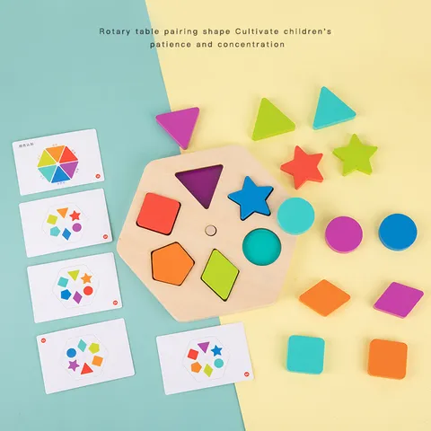 Wooden Geometric Shape Color Recognition Sorting Board Montessori Educational Puzzle Toy For Kids Early Learning