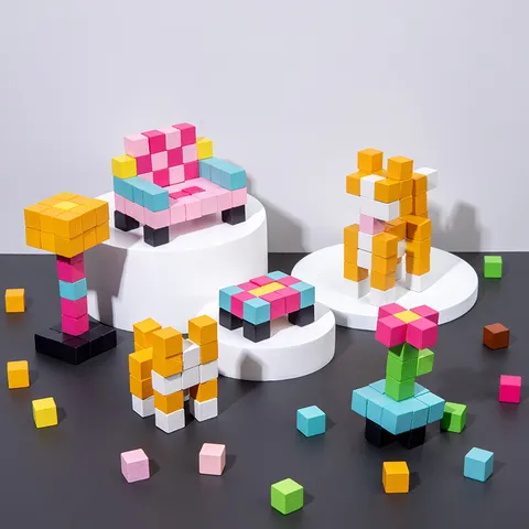 Kids Wooden Mosaic Pixel Puzzle 3D Educational Building Blocks Toy Children Logic Thinking Early Learning Brain Game