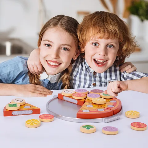 Jouet de Découpe de Pizza en Bois Cuisine de Simulation Nourriture Jeu de Rôle Jouet Éducatif Pour Enfants