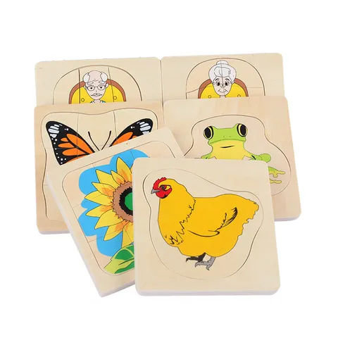 Puzzle del Ciclo di Vita della Crescita in Legno Montessori Giocattolo Educativo Apprendimento Animale Pianta Tavola Puzzle Bambini