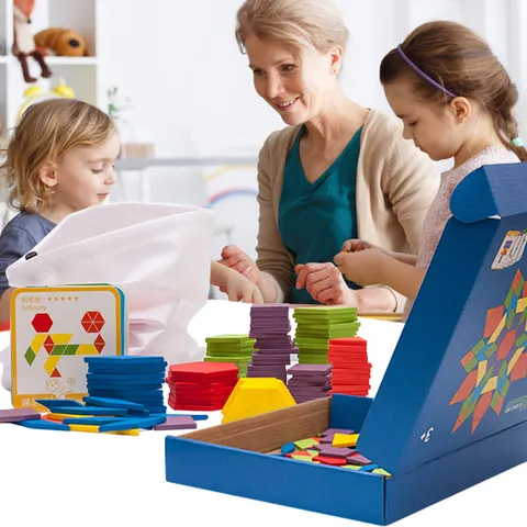 Hölzernes Tangram Puzzle Set Geometrische Form Bausteine Frühe Pädagogische Lernspielzeuge Für Kinder