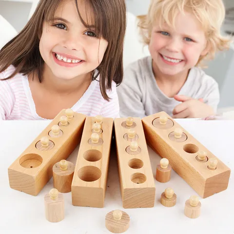 Ξύλινο Εκπαιδευτικό Παιχνίδι Montessori από Ξύλο Οξιάς Κυλινδρικός Υποδοχέας Ταιριαστά Τούβλα Νηπιακή Μάθηση Παζλ