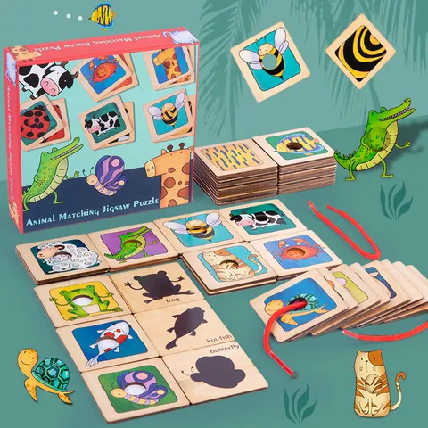 Tablero de Rompecabezas de Coincidencia de Sombra de Animales de Madera Juguete Educativo de Educación Temprana Coordinación Ojo Mano