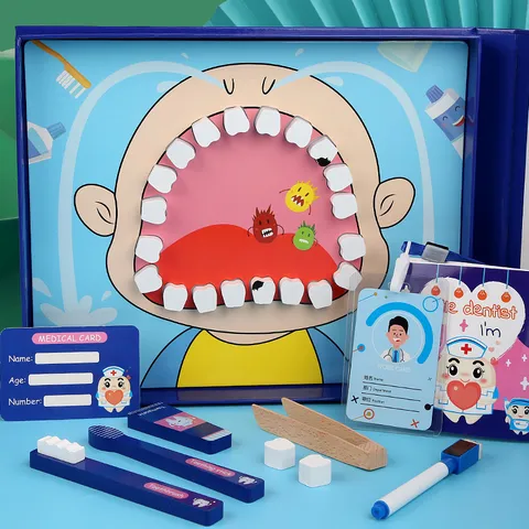 Children Wooden Simulation Dentist Doctor Toy Set Pretend Play Role Play Medical Kit Educational Toys For Boys And Girls