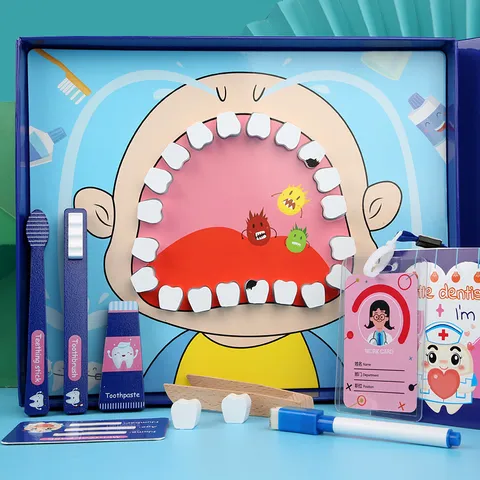 Children Wooden Simulation Dentist Doctor Toy Set Pretend Play Role Play Medical Kit Educational Toys For Boys And Girls