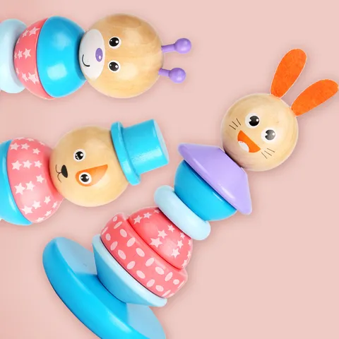 Hölzernes Tier Stehaufmännchen Stapelspielzeug Montessori Lernspielzeug Cartoon Ringturm Spielzeug Für Kleinkinder Kinder Geschenk