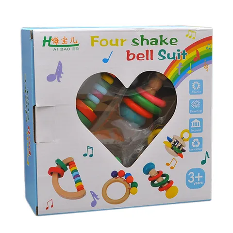 Ensemble de Quatre Hochets en Bois pour Bébé Nourrisson Hochets à Saisir Instruments de Musique Orff Jouets Éducatifs Préoces Cadeau