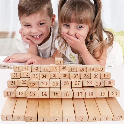Giocattolo Educativo di Blocchi In Legno di Faggio Naturale Torre Inclinata Numerata per Tempo Libero in Famiglia
