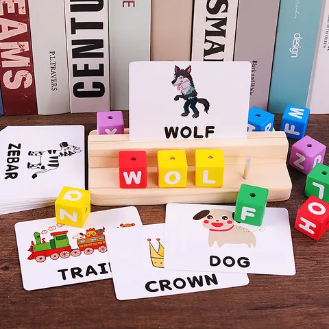 Kids Wooden Alphabet Spelling Word Game Educational Toy Rainbow Column Letter Cognition Blocks Early Learning Toy Gift