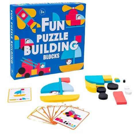 Puzle de Formas de Madera Bloques de Construcción Educativos Juguete de Aprendizaje para Niños Juego de Emparejamiento Geométrico Caja de Color