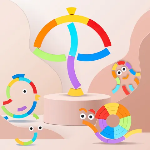 Blocchi Impilabili Arcobaleno in Legno Puzzle Educativo Colorato Apprendimento Bambini Giocattolo di Costruzione Creativo Gioco di Puzzle Montessori Regalo