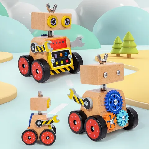 Giocattolo Robot Assemblaggio Vite in Legno Bambini Educazione Precoce Blocchi di Costruzione Educativi Dado Ingranaggio Smontaggio Giocattolo