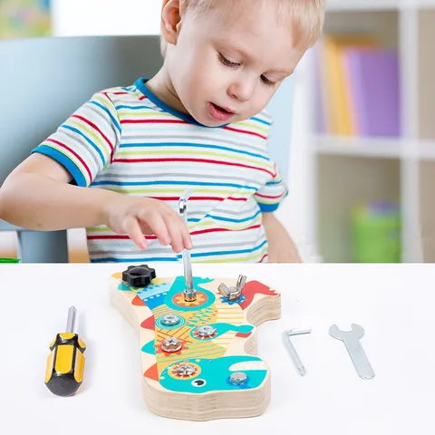 Montessori Wooden Dinosaur Busy Board Screw Nut Disassembly Tool Combination Educational Toy Fine Motor Skills Toddler Gift