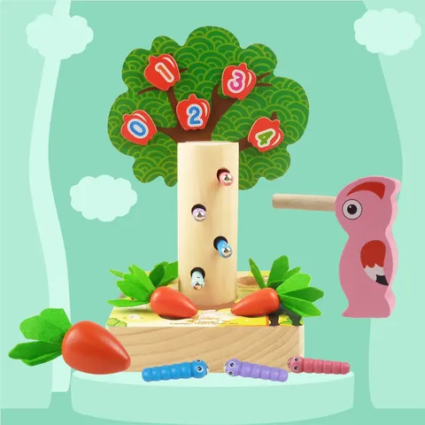 Wooden Radish Pulling And Worm Catching Educational Toy Montessori Shape Sorting Logic Thinking Training Game For Kids