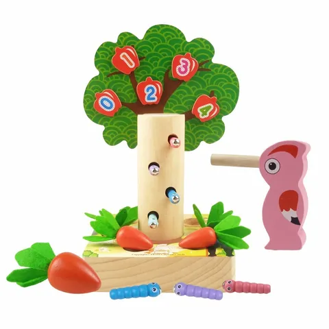 Wooden Radish Pulling And Worm Catching Educational Toy Montessori Shape Sorting Logic Thinking Training Game For Kids