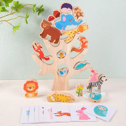 Gioco di Equilibrio di Blocchi Impilabili di Animali in Legno Giocattolo Educativo Montessori Bambino Foresta Oceano Blocchi di Animali Regalo