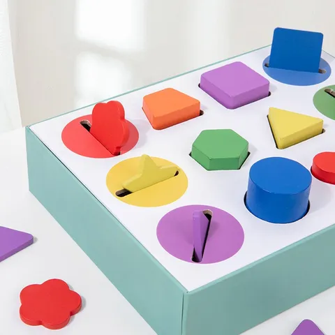 Montessori Wooden Shape Color Sorting Box Educational Toy Geometric Blocks Matching Puzzle Set For Toddlers Kids Learning Gift